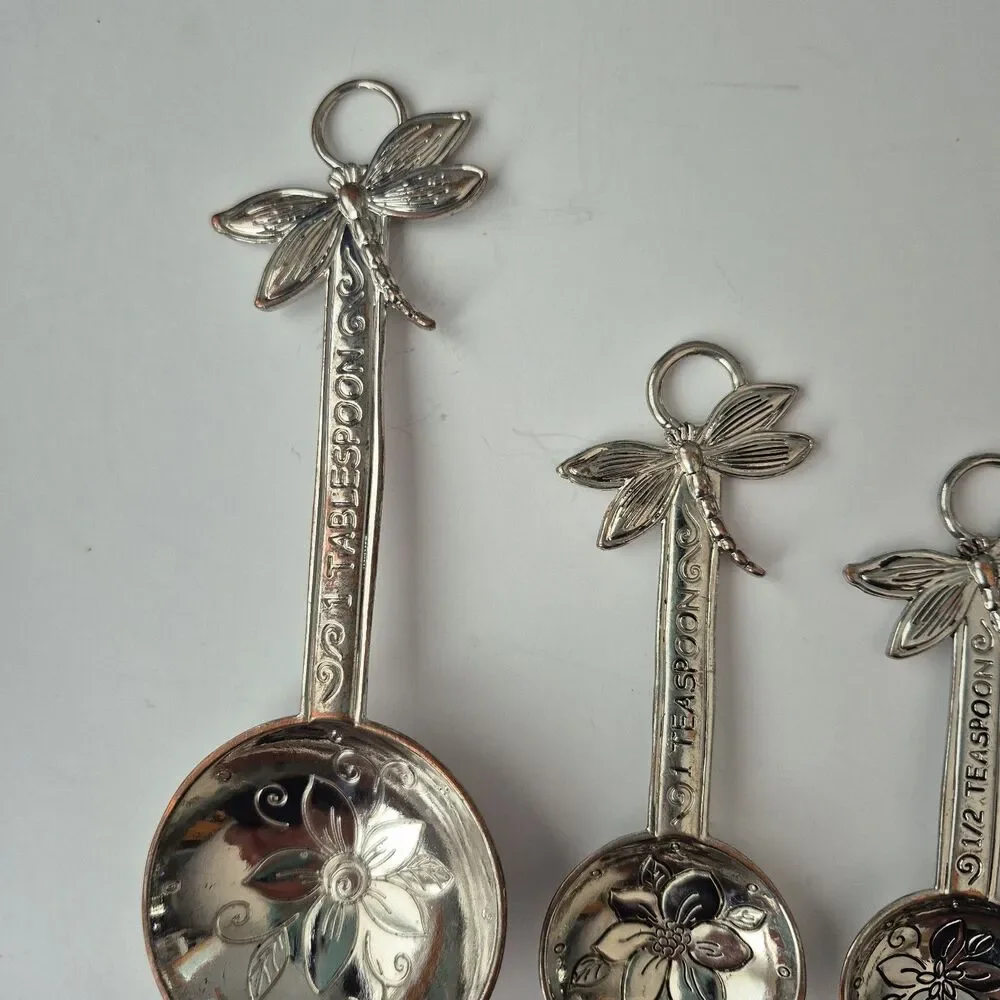 GANZ Silver Embossed Set of 4 Decorative Butterfly and Flower Measuring Spoons